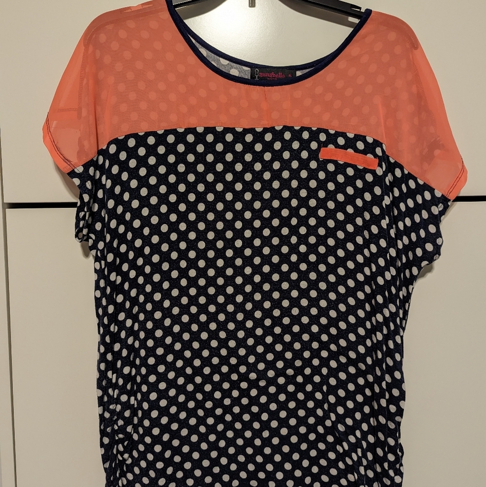 Navy and Coral Dot Maternity Top